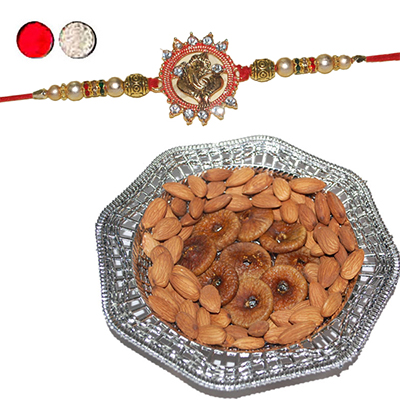 "Rakhi - SR-9340 A (Single Rakhi) , Dryfruit Thali - code RD900 - Click here to View more details about this Product
